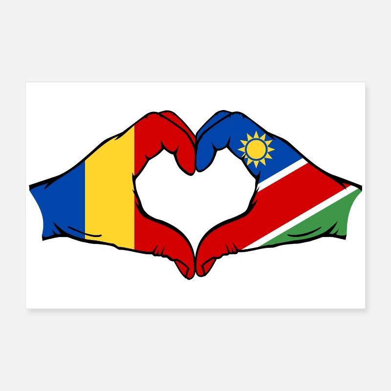 Rumänien Namibia Flagge Hände Herzform Poster 60x40 cm