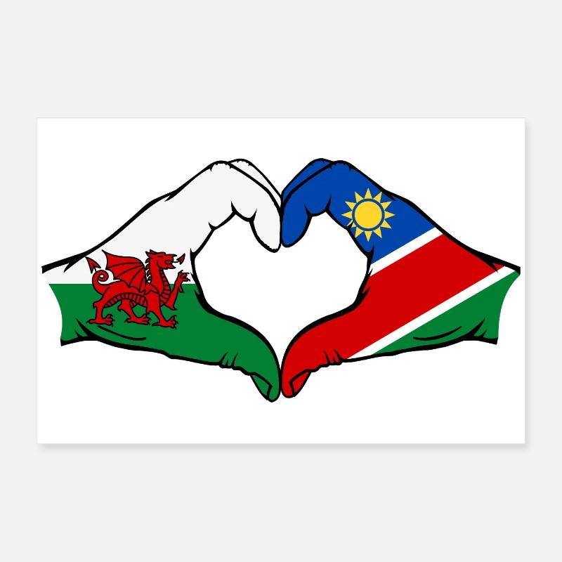 Wales Namibia Flag Hands Heart Shape Poster 24" x 16" (60x40 cm)