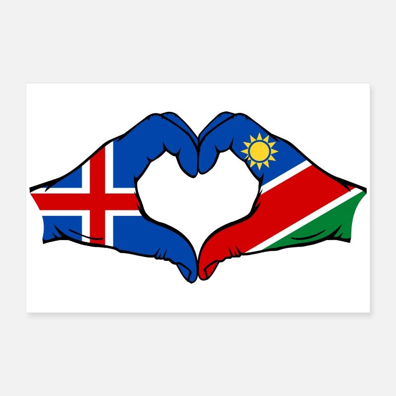 Island_Namibia_Flagge_Hände_Herzform Poster 60 x 40 cm