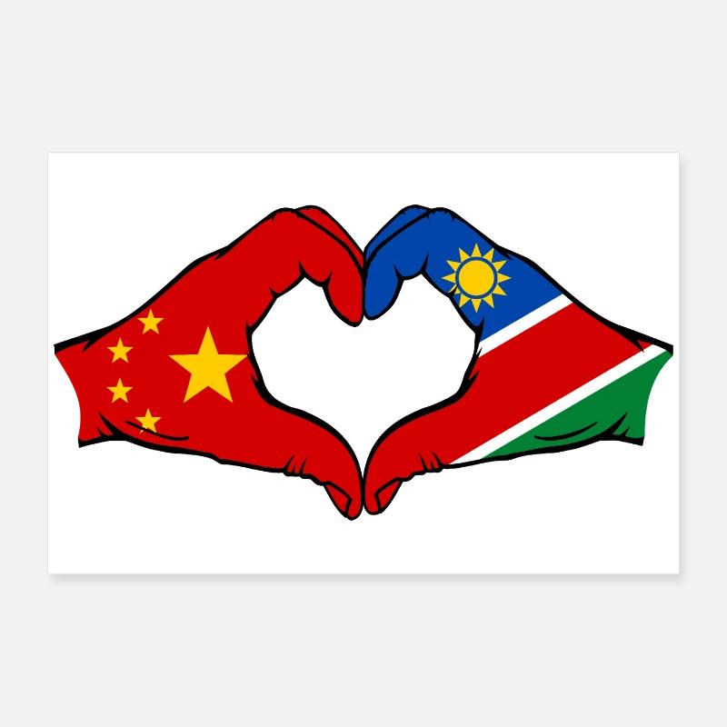 China Namibia Flag Hands Heart Shape Poster 24" x 16" (60x40 cm)