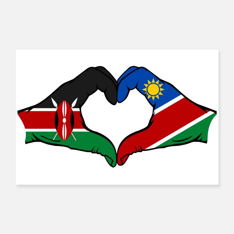Kenia Namibia Flagge Hände Herzform Poster 60x40 cm