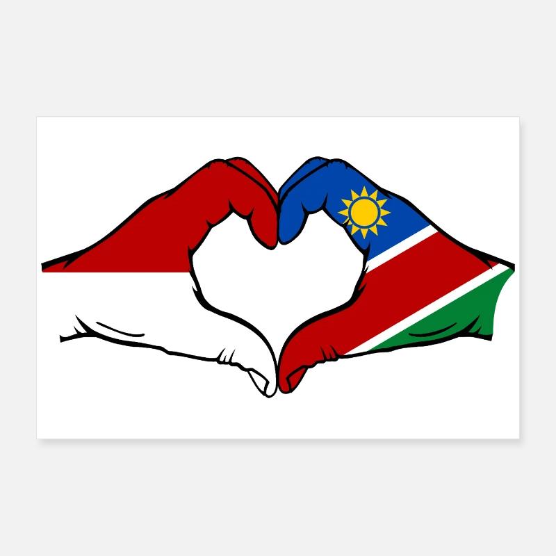 Indonesien_Namibia_Flagge_Haende_Herzform Poster 60x40 cm