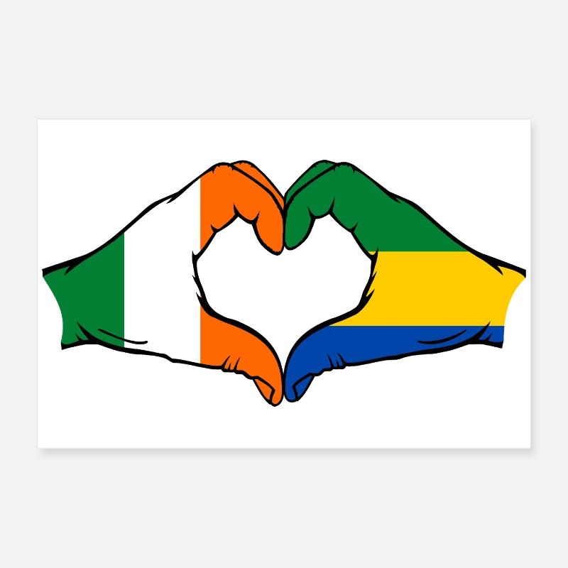 Irlande Gabon Drapeau Mains Coeur Forme Poster 60 x 40 cm
