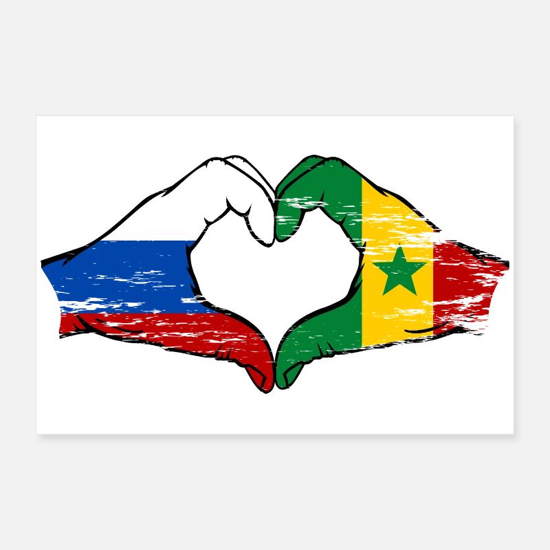 Russie Sénégal Drapeau Mains Coeur Forme Utilisé Poster 60 x 40 cm