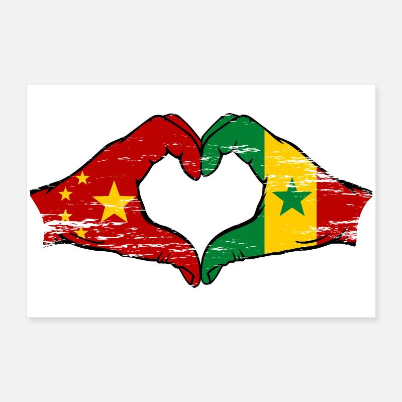 Chine Sénégal drapeau mains forme de coeur utilisé Poster 60 x 40 cm
