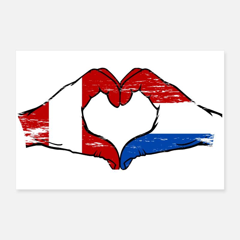 Peru Holland Flag Hands Heart Shape Used Poster 24" x 16" (60x40 cm)