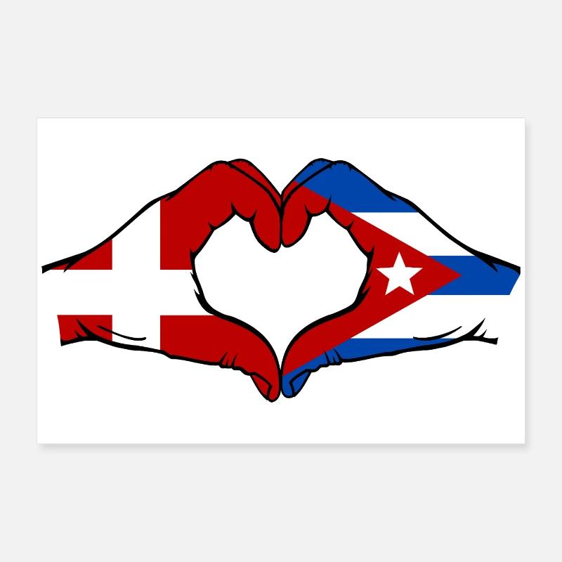 Danemark, Drapeau de Cuba, mains de cœur Poster 60 x 40 cm