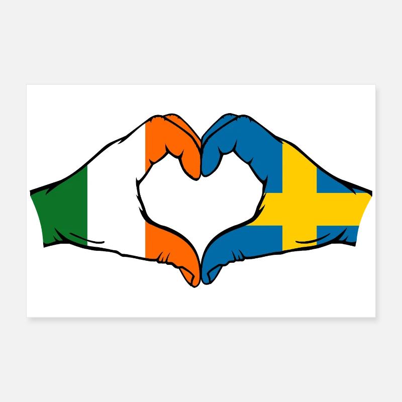 Irlande Drapeau Suède Mains en forme de cœur Poster 60 x 40 cm