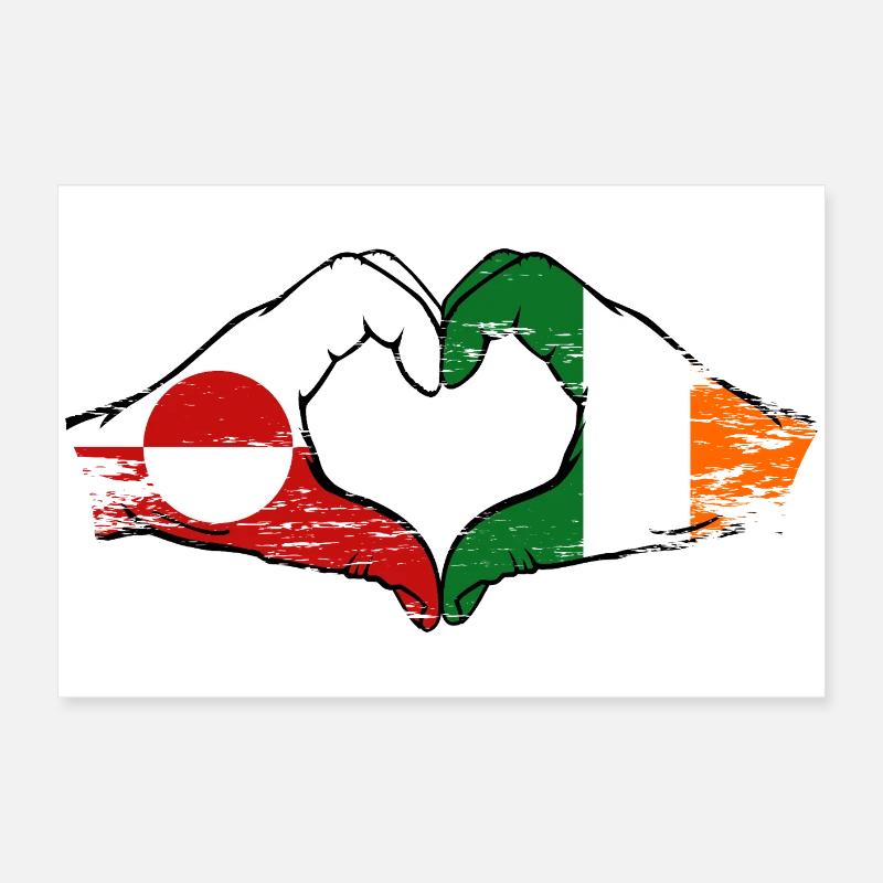 Drapeau du Groenland Irlande Mains Forme de cœur utilisé Poster 60 x 40 cm