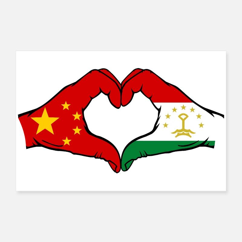 Mains du drapeau du Tadjikistan en forme de cœur utilisées Poster 60 x 40 cm