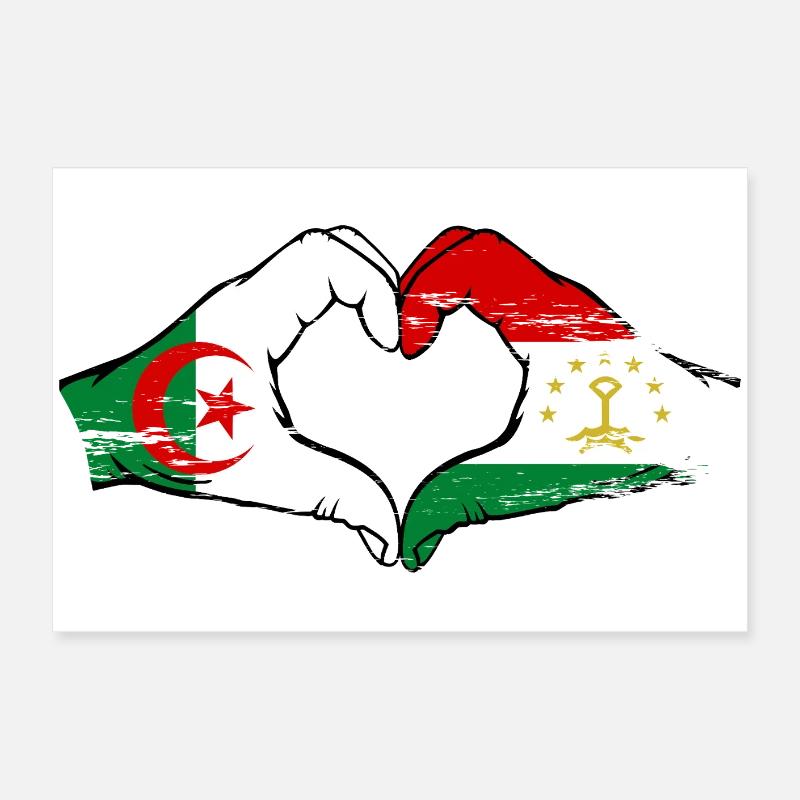 Mains du drapeau du Tadjikistan Algérie en forme de cœur utilisées Poster 60 x 40 cm