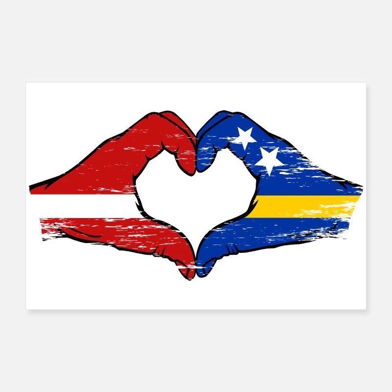 Mains du drapeau de Curaçao de Lettonie en forme de cœur utilisées Poster 60 x 40 cm