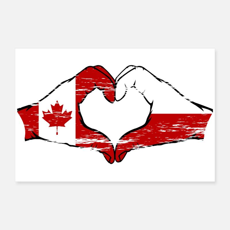 Drapeau du Canada de la Pologne Forme de coeur utilisé Poster 60 x 40 cm