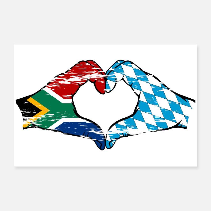Afrique du Sud Bavière drapeau mains coeur utilisé Poster 60 x 40 cm