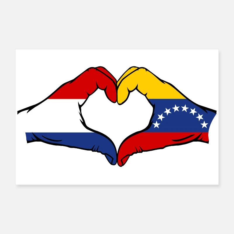 Drapeau Hollande Venezuela mains forme de coeur Poster 60 x 40 cm