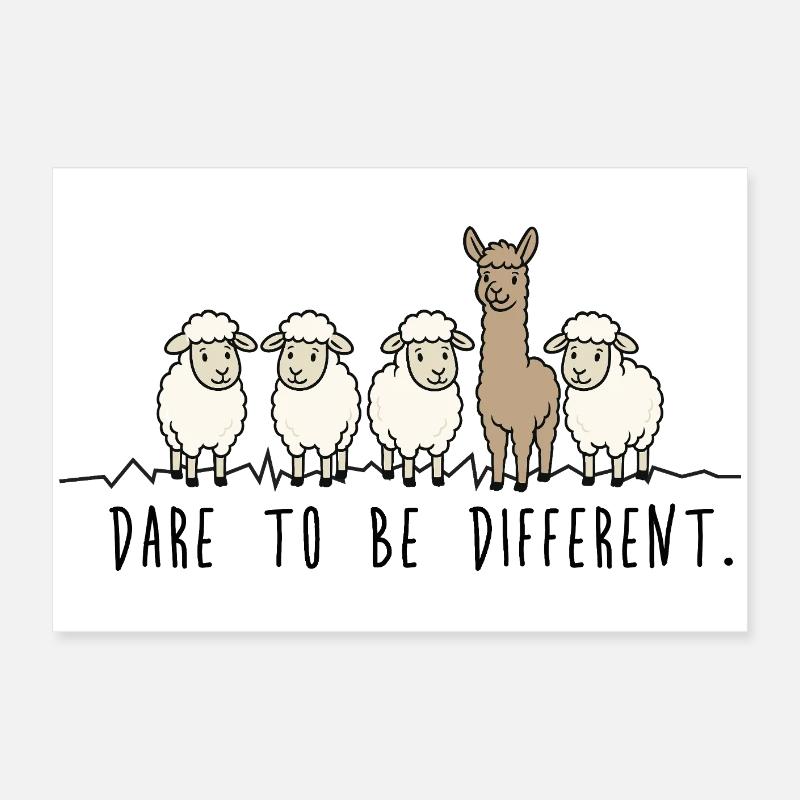 Dare to Be Different – Schafe Alpaka Illustration Poster 60x40 cm