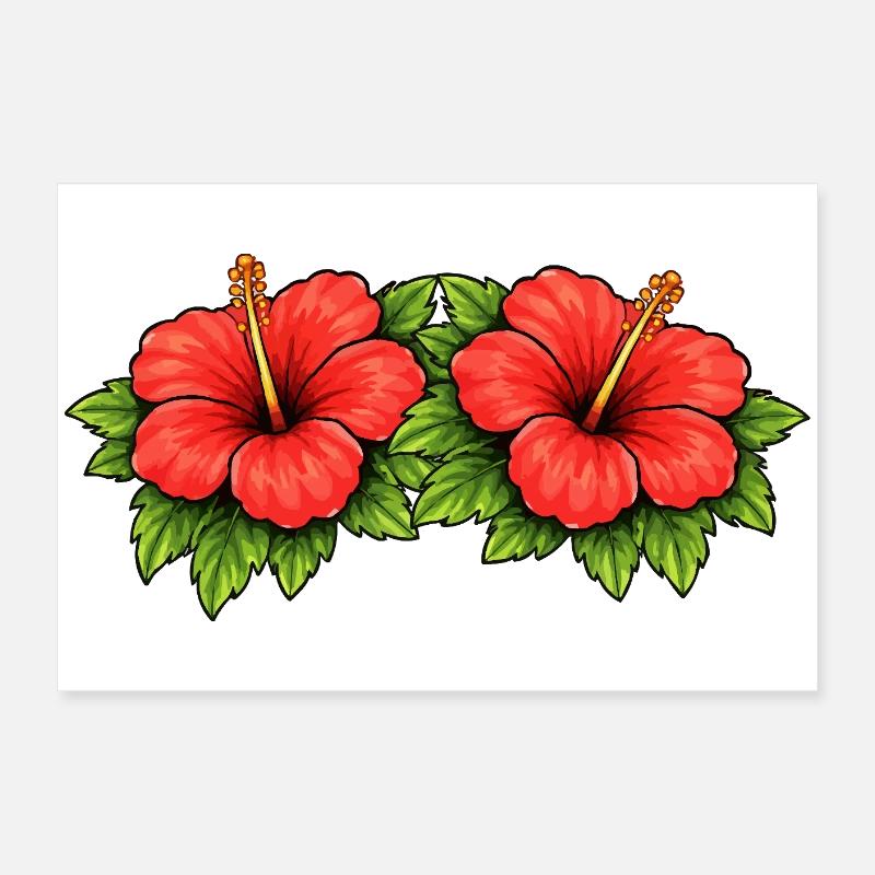 Double Hibiscus Tropics Pattern Poster 24" x 16" (60x40 cm)