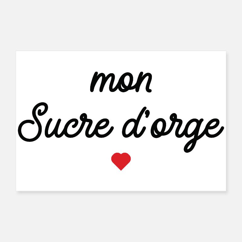 Mon Sucre d'Orge Script Cœur Rouge - Poster 60 x 40 cm - blanc