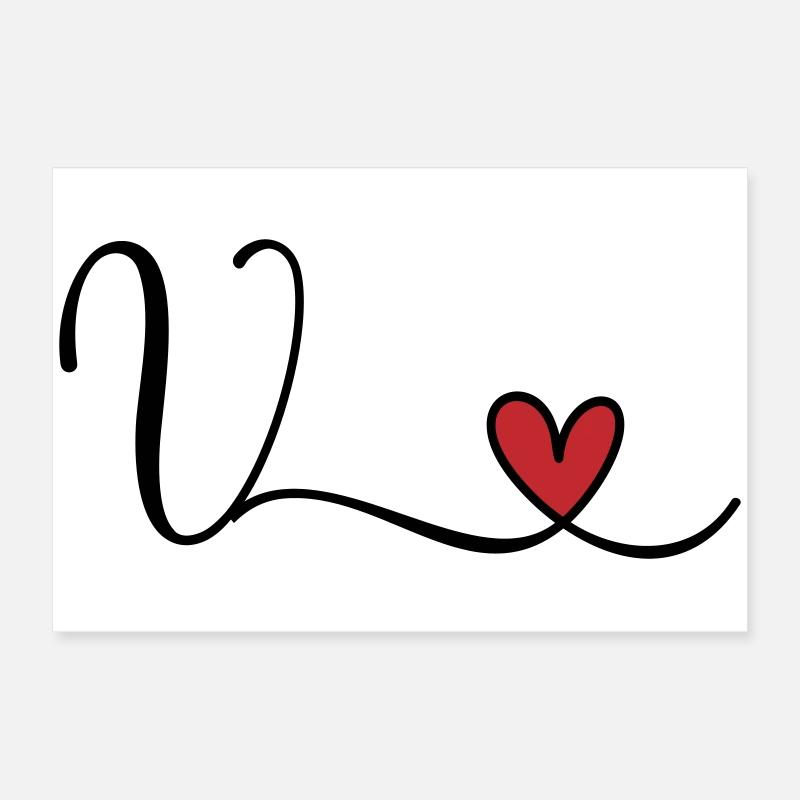 Lettre V Monogramme Cœur Initial Poster 60 x 40 cm