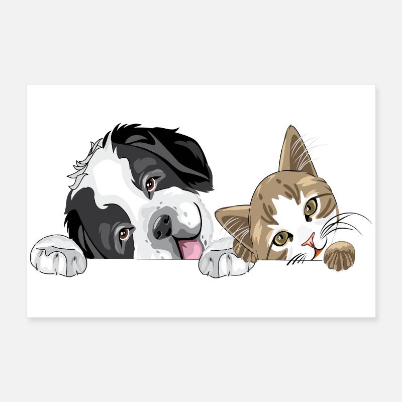 Chat et chien Poster 60 x 40 cm