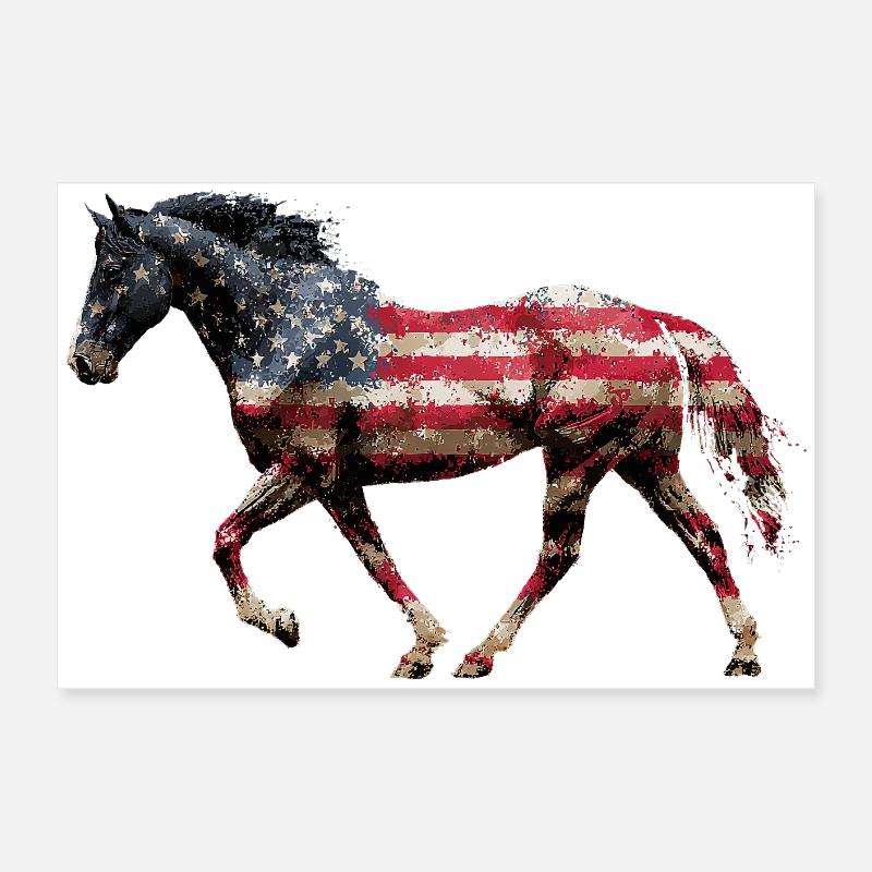 Drapeau des États-Unis de cheval Poster 60 x 40 cm