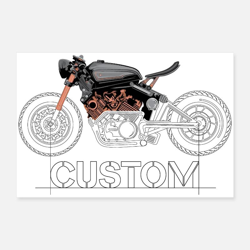 Motorcycle Custom Biker Drawing Moto Symbol Logo Poster 24" x 16" (60x40 cm)