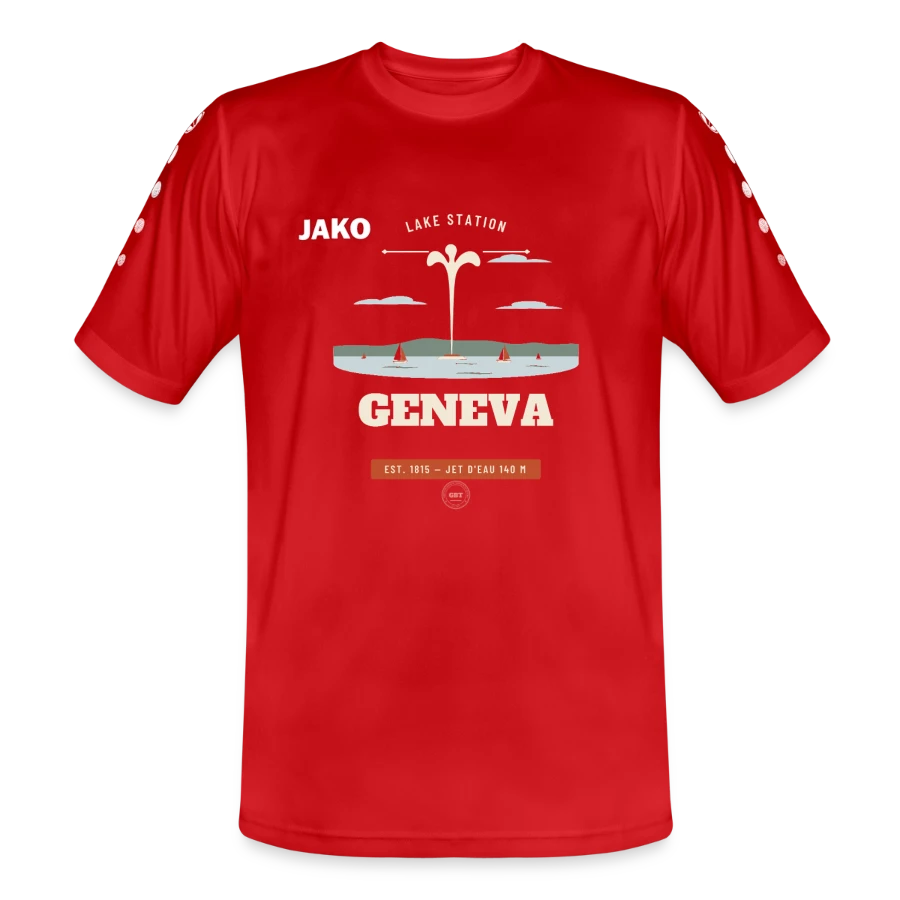Geneva badge on a jako jersey team, red