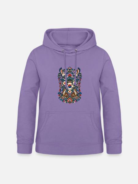 Südkorea | Tiger, Kraniche & Hanbok-Stil - Frauen Hoodie - Lavendel