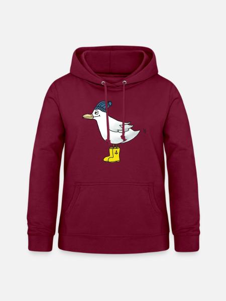 Möwe mit Gummistiefeln - Frauen Hoodie - Bordeaux