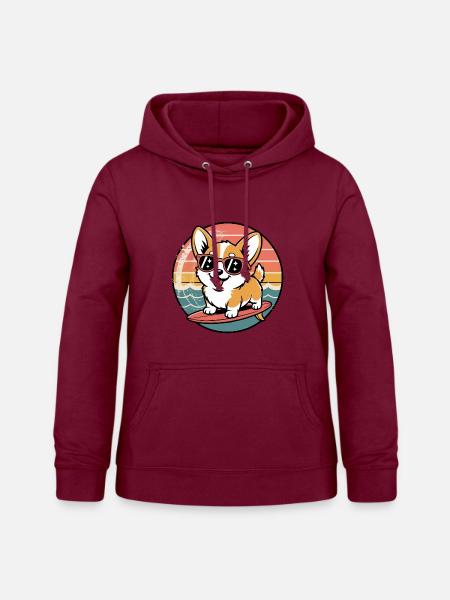 Corgy Surfer - Frauen Hoodie - Bordeaux