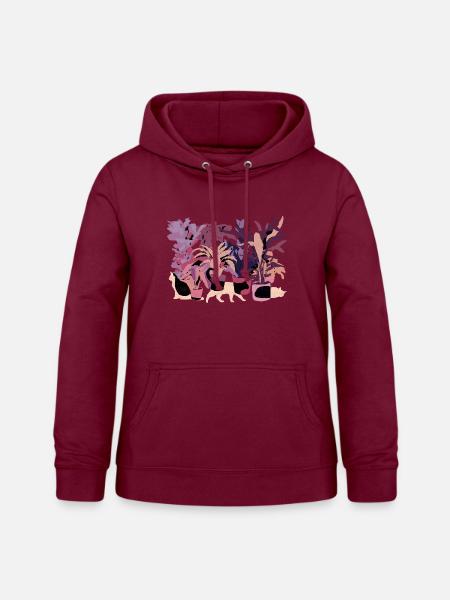 KATZEN UND PFLANZEN - Frauen Hoodie - Bordeaux