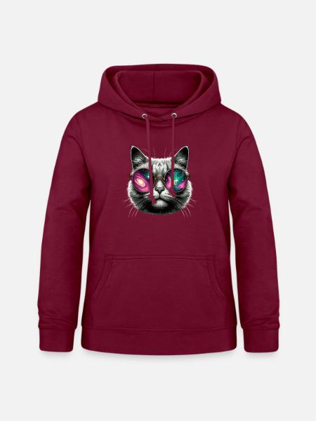 Katze Sonnenbrille Galaxy Cats - Frauen Hoodie - Bordeaux