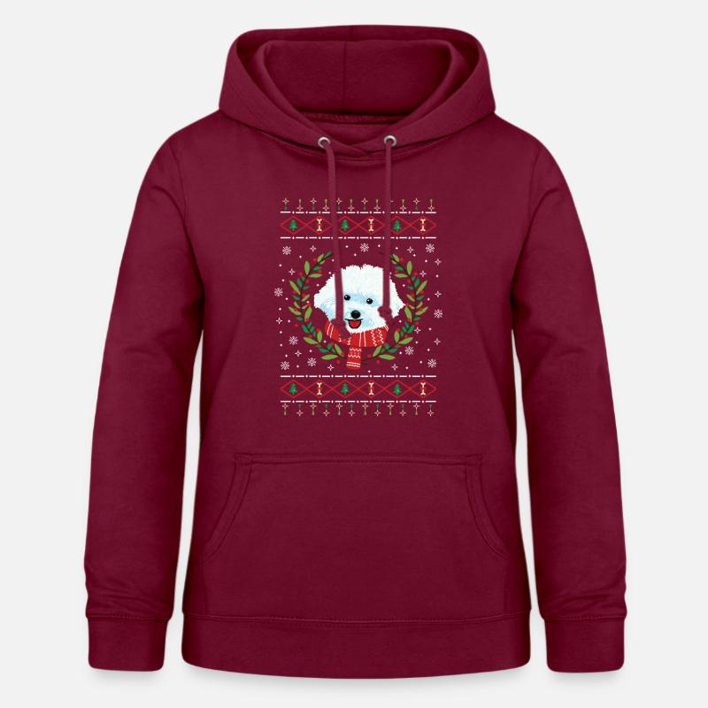 Pull de Noël laid Bichon Frisé - Sweat à capuche Femme - bordeaux