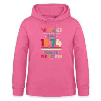 Anniversaire 50 ans - Vintage - Juillet 1974 - Sweat à capuche Femme - rose - Devant - AI Model Female 172 light (172cm)