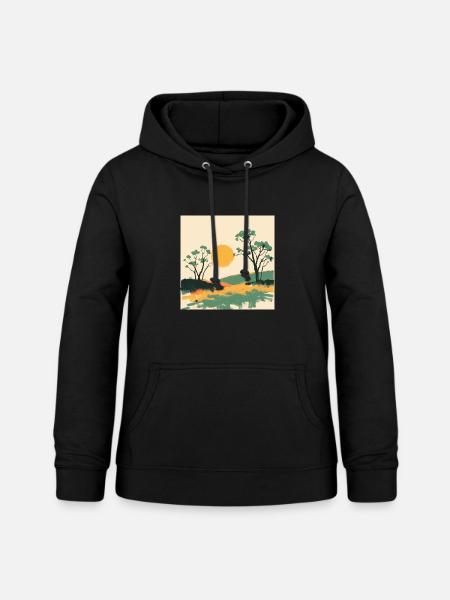 Sonnenhorizont und Kiefern - Frauen Hoodie - Schwarz