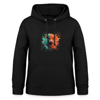 Highland Cattle Watercolor Painting – Color Splash Animal Art - Women's Hoodie - black - Front - AI Model Female 172 light (172cm)