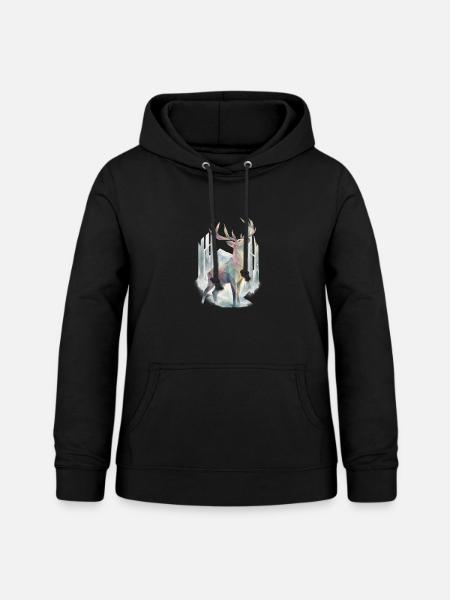Pastell-Polygonhirsch im Winterwald - Frauen Hoodie - Schwarz