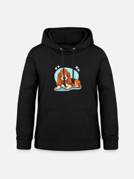 Basset Hound (hellblaue Sterne) - Frauen Hoodie - Schwarz