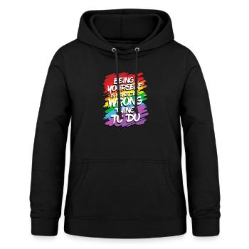 LQBTQ Drapeau Gay Arc-en-ciel Drapeau Pride Bisexual - Sweat à capuche Femme - noir - Devant - AI Model Female 172 light (172cm)