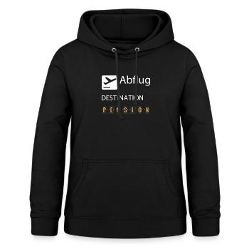 ABFLUG - DESTINATION - PENSION - Frauen Hoodie - Schwarz - Vorne - AI Model Female 172 light (172cm)