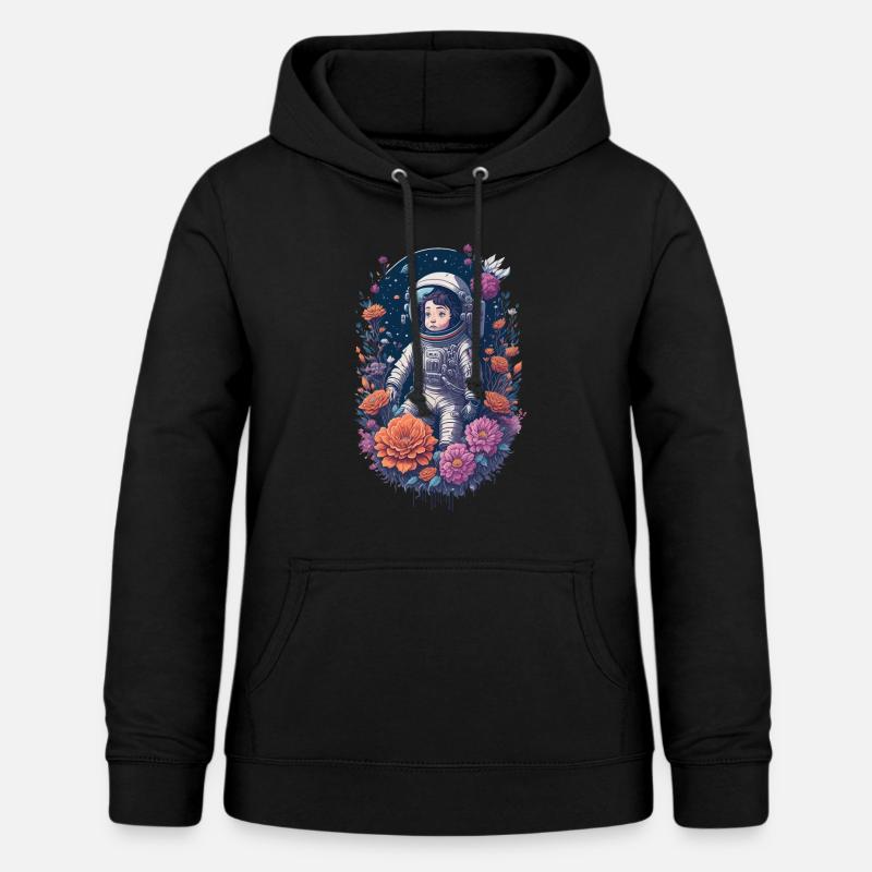 Fille en combinaison spatiale avec illustration de fleurs - Sweat à capuche Femme - noir