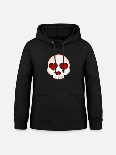 Smiley Skull with Hearts - Frauen Hoodie - Schwarz