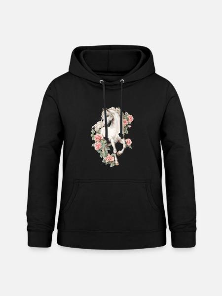 Pferd mit Rosen - Frauen Hoodie - Schwarz