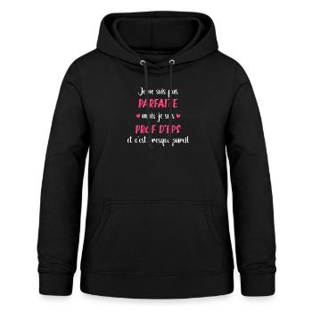 Je ne suis pas parfaite mais prof de eps - Sweat à capuche Femme - noir - Devant - AI Model Female 172 light (172cm)