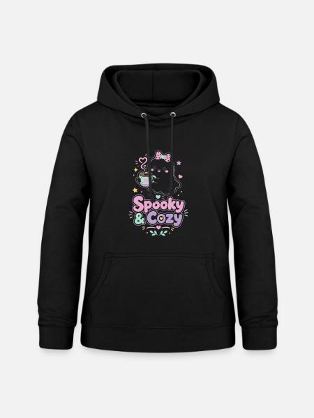 Spooky & Cozy Geist mit Kaffee - Frauen Hoodie - Schwarz