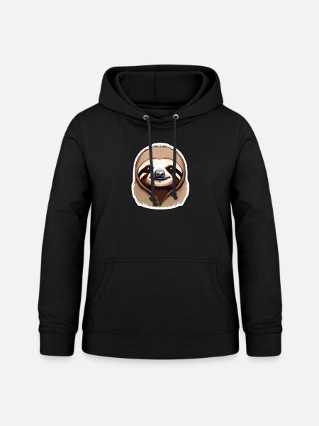 Niedlicher Faultier-Faultier-Porträtaufkleber - Frauen Hoodie - Schwarz