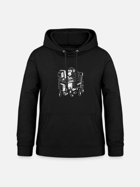 Schreibtischgebundener Affenprogrammierer - Frauen Hoodie - Schwarz