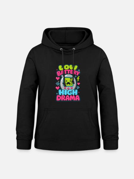 Low Battery High Drama Retro - Frauen Hoodie - Schwarz