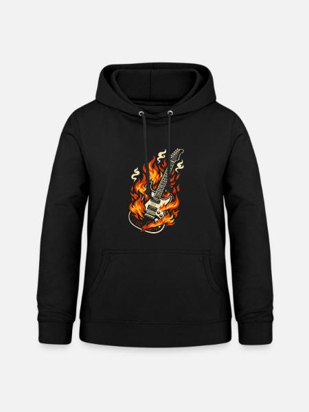 E-Gitarre Brennend Rock Geschenk - Frauen Hoodie - Schwarz