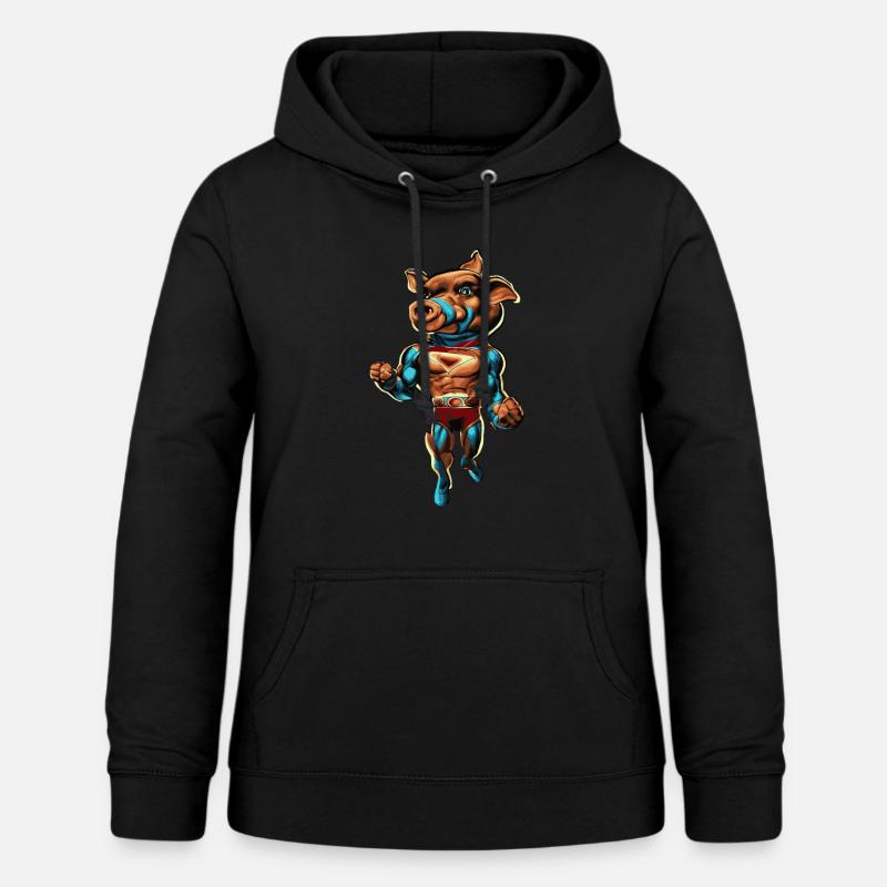 Superhero Pig - Comic Design di un maiale - Felpa con cappuccio da donna - nero